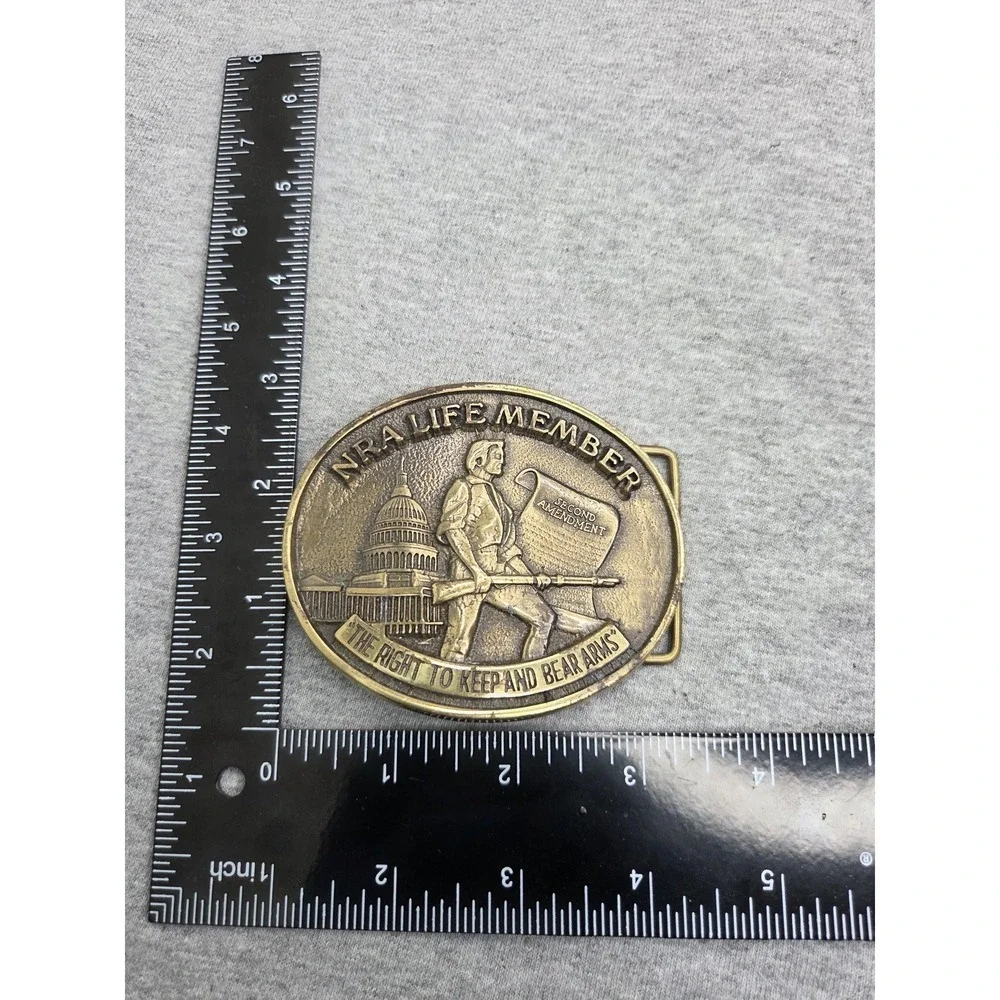 Bronze NRA Lifetime Member Belt Buckle Heavy Gun Rights Collectible